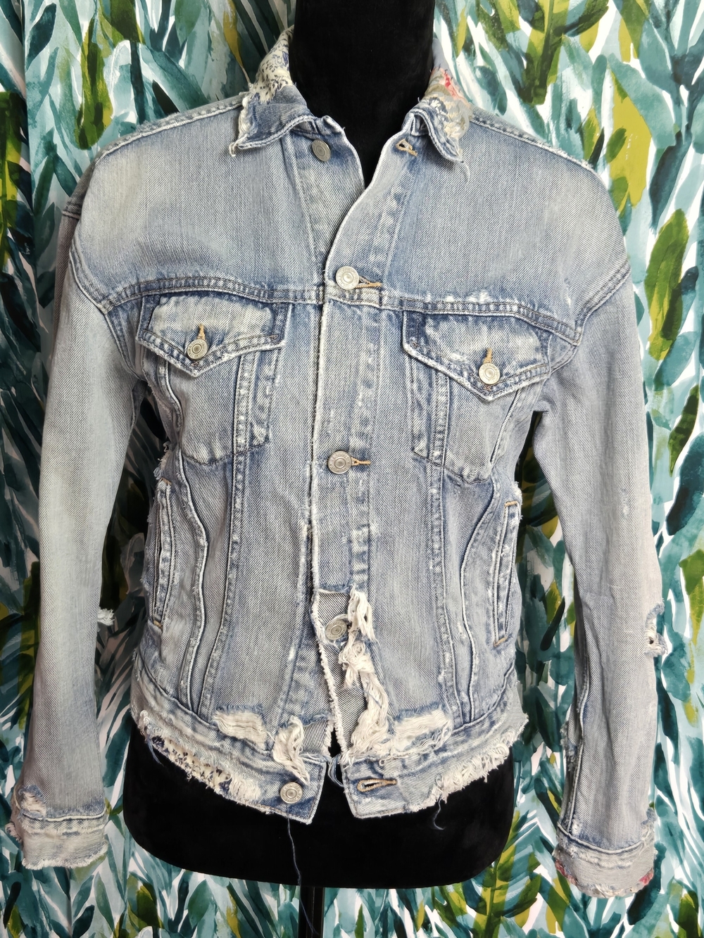 Vintage Denim & Supply Ralph Lauren Patchwork Distressed Trucker Jacket Sz S